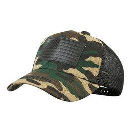 American Flag Trucker Hat - Baseball Cap for Men & Women, USA Flag Patch Snapback Hat, Breathable Mesh, Adjustable Fit Camo-Black