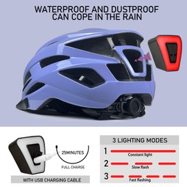 AISSTXOER Adult Bike Helmet for Men & Women - Lightweight Bicycle Helmet with USB Rechargeable LED Light for Commuting with Adjustable Dial Suggested Fit 56-62cm with Snap On/Off Visor (Purple)
