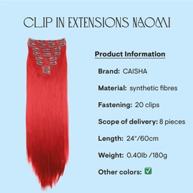 CAISHA XXL 24" 8 Pieces Set Clip In Extensions Hair Extension Hairpiece Straight Intense Red CES9