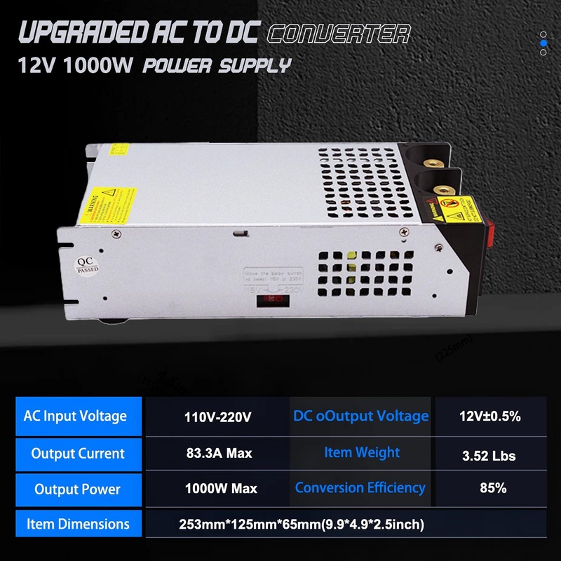 AC to DC 12V 83A 1000W Power Supply Universal Regulated