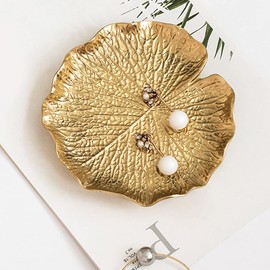 Golden Leaf Tray Lotus Leaf Decorative Gold Trinket Dish Jewelry Ring Holder Gold Leaf Jewelry Plate Dish Vanity Tray​