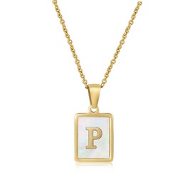CERSLIMO Initial Necklace for Women Girls - Gold Solid Alphabet Pendant Necklace with Chain-45CM, Hypoallergenic Titanium Capital Letter ABC to XYZ, Initial Jewellery Gifts for Birthday Christmas, P