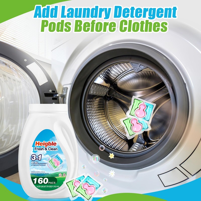 Heigble 160 Count Laundry Detergent Pods Bulk 3-in-1 Laundry Detergent