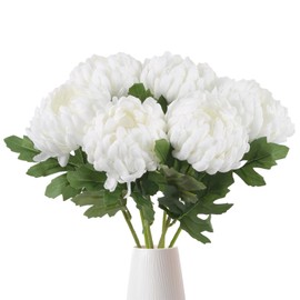 ICBOX 6pcs Large Chrysanthemums Artificial Flowers 18.8 in Artificial Mums Flowers White Silk Flowers Spider Mum Flower for Home Weddings Floral Arrangements Bouquets (White)