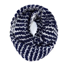 Knitted Stripped Winter Warm Infinity Scarf (Navy)