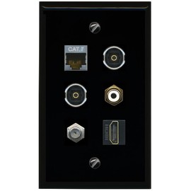 RiteAV CAT7 Coax HDMI RCA White 2 TOSLINK Flat/Solid Wall Plate [Black]