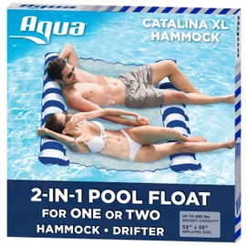 Aqua Catalina XL Hammock, 4-in-1 Multi-Purpose Inflatable 1-2 Person Pool Float, Water Lounge, Navy/White Stripe