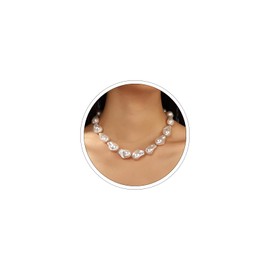 ONBRIG Baroque Pearl Necklace Chunky Pearl Necklace Irregular Big Pearl Statement Necklace Pearl Jewelry (Modern-3)