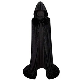 LHJ LHJ Cloak with Hood Costume Hooded Cape Crushed Velvet for Men Women Black