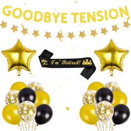 Retirement Decorations Party Supplies Set - Goodbye Tension Hello Pension Banners and Decoration Black Gold Balloons I’M Retired Sash for Retirement Party