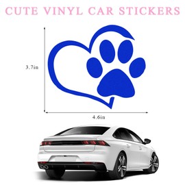 Yourkar Pet Dog Paw Print Sticker, Love Heart Dog Paw Stamped Automotive Window Decor Decal, Cute Paw Stickers for Vehicles Windows Walls Laptop Luggage, Exterior Car Accessories (Blue)