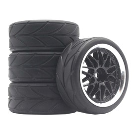 KEEDA RC Car Rubber Tyres with Plastic Rims Wheels for TT01 TT02 1/10 RC On Road Touring Car Racing Car (D, Black)