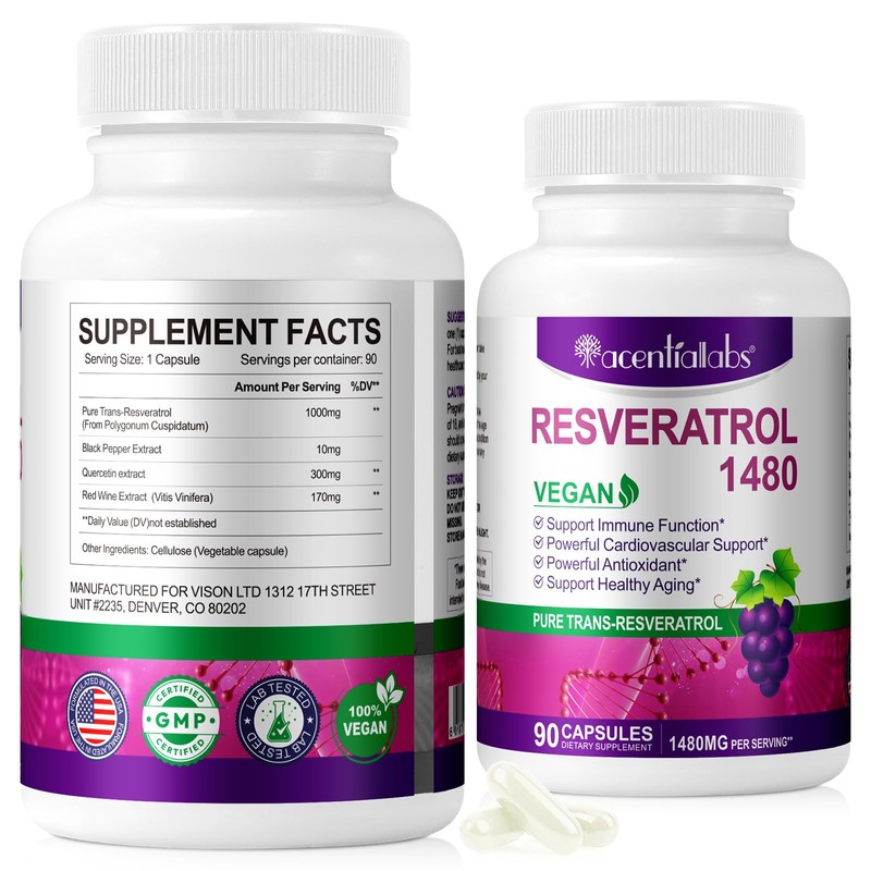 Resveratrol Supplement | Pure Trans-Resveratrol | 1480mg Per Serving |