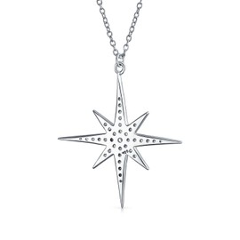 Heavenly Shining North Star Burst Pendant Necklace - Celestial Pave CZ Jewelry for Women & Teens in .925 Sterling Silver