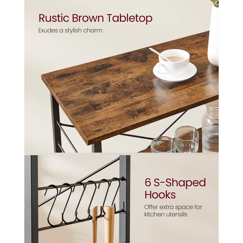 VASAGLE Kitchen Shelf on Wheels, Serving Cart with 3 Shelves,