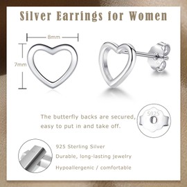 Josfeva 925 Sterling Silver Stud Earrings, Heart Star Cross Stud Earrings for Women Girls, Hypoallergenic Cartilage Earrings Plugs, 925 Silver Flat Simple Stud Earrings, Small Earrings Jewellery in