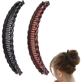 Addein 2Pcs Banana Clip, Double Comb Long Hair Clips, Ponytail Banana Clip, Curly Hair Clips for Thick Hair and Fine Hair (Black + brown)