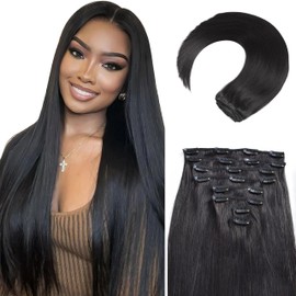 MEYOFUN Clip in Hair Extensions Real Human Hair, 18 Inch 100g, 1B Natural Black, Invisible Seamless Straight Remy Human Hair Clip in Extensions for Women 8pcs Per Set with Double Weft