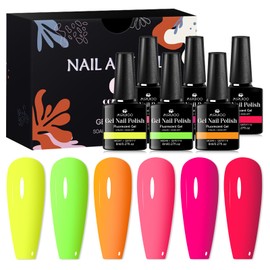 MSRUIOO Neon Gel Nail Polish Set Fluorescent Gel Polish Kit 6 Colors Bright Hot Pink Yellow Green Orange Colors Nail Kit Soak Off Nail Polish Set Gifts for Women Girls