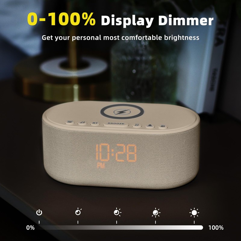 Sound Machine Alarm Clock for Bedrooms: Bluetooth 10W Stereo Sound