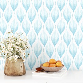 EPPKILY Blue Leaf Wallpaper Peel and Stick Vintage Leaf Contact Paper Blue Botanical Wallpaper Self Adhesive Decorative Contact Paper for Walls Bedroom Cabinets Countertop Renters Friendly 17.5"x102"