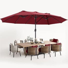 MASTERCANOPY Patio Outdoor Umbrella,15FT Double Sided Large Umbrella,Including Umbrella Base,Suitable for Garden,Pool Side,Burgundy