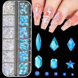 DZHILHMX Nail Rhinestones - 3D Multi Shape Size, Aurora Crystals, Beads, Flat Back, Gems Rhinestones, for Nail Art and DIY Decor