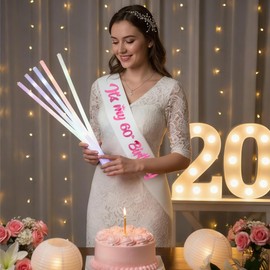 FSJJLLU ‘It's My 60th Birthday' Sash White with Foil Pink Letters-60th Birthday Sash for Women-1 Count--3.74" W x 31.5" L - Female-Party Favors Supplies