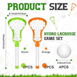 Arrowbash 4 Lacrosse Stick and Ball Set, Includes 8 Water Lacrosse Sticks for Pool and 4 Balls Plastic Game Set for Kids Teens Adults Youth Outdoor Beach Sports Summer(Green, Orange)