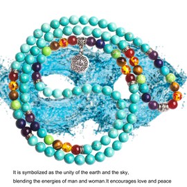 Addmluck 108 Mala Beads Meditation Turquoise Necklace 7 Chakra Tree of Life Pendant Necklace Prayer Buddha Beaded Bracelets Healing Stone Yoga Necklace for Men and Women Jewelry(turquoise)