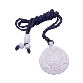 81stgeneration Women's Men's Hand Carved Bone Yin Yang Ching Taoist Dragon Phoenix Pendant Necklace