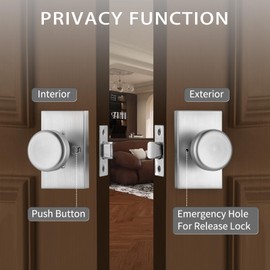 STARPY Satin Nickel Interior Door Knob, Heavy Duty Door Knob with Lock,Privacy Door Handle for Bath & Bed