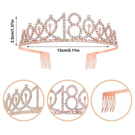 JurciCat 18th Birthday Girl Sash and Tiara Rose Gold Crown 18th Birthday Gifts for Birthday Girl Party Decoration Decoration, Rose Gold