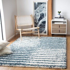 SAFAVIEH Hudson Shag Collection Area Rug - 5'3" x 7'6", Ivory & Slate Blue, Abstract Design, Non-Shedding & Easy Care, 2-inch Thick Ideal for High Traffic Areas in Living Room, Bedroom (SGH298A)