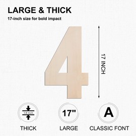 MGTECH 17 Inch Large Wooden Number 4, 1/4 in Thick Big Wood Number for Crafts and Wall Decor