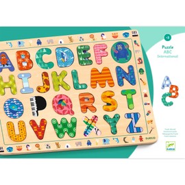 DJECO Wooden ABC International Puzzle - Build Early Literacy Skills for Toddlers & Preschoolers - Fun & Learning Activity for Family & Friends - Wooden Alphabet Toy for Children 3+ Years