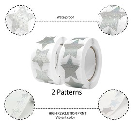 KtbeYTi Pack of 1000 Sparkling Star Stickers, 25 mm Silver Star Stickers Roll, Stars Sparkling Stickers for DIY Scrapbooking Cards Gift Decoration, 2 Rolls