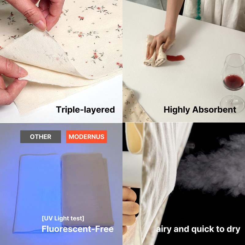 MODERNUS Sochang 3-Layer Cotton Muslin Towels, Unbleached & Fluorescent-Free, Multi-Purpose