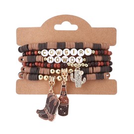 ChungLong0593 Boho Western Cowgirl Howdy Heishi Surfer Bracelet Set for Women Cowboy Enamel Hat Boot Clay Beaded Stackable Bracelets Country Concert Theme Party Jewelry Gift-Brown Boots