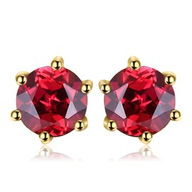 JewelryPalace Round 1.3ct Natural Red Garnet Stud Earrings for Women, 925 Sterling Silver 14k Yellow Gold Plated Stud Earrings for Her, Genuine Gemstone Jewelry Gift for Women