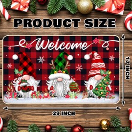 TREWAVE Christmas Welcome Decorative Doormat Christmas Gnome Door Mat Non Slip Rubber Backing Floor Mat Seasonal Winter Holiday Front Porch Rugs for Outdoor Indoor Entrance, 29 x 17 Inch