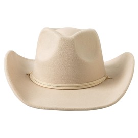 Lanzom Women Men Retro Felt Wide Brim Western Cowboy Cowgirl Hat Dress Up Hat with Wind Lanyard (Beige,Large)