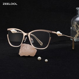 Zeelool Glasses Frames for Women Gold Pearl Eyeglasses with Clear Lens Fashion Metal Butterfly Eyewear Glasses Semi Rim Aria JGM258354-01