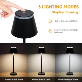 Yupola Cordless Table Lamp Rechargeable,5000mAh Battery Operated Desk Lamp,Waterproof Touch Dimmable Light with Remote,3 Color Stepless Dimming Up,for Bedroom/Office/Bars/Camping. (Black, 2pcs)