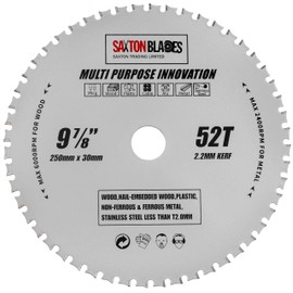 TCT25052TMPT Saxton TCT Multi Purpose Innovation Circular Saw Blade 250mm x 52T Wood and Metal fits Bosch Dewalt Ryobi Makita etc
