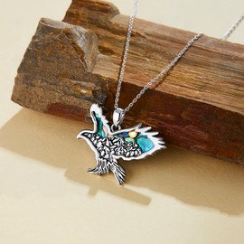 LONAGO Mountain Eagle Pendant Necklace Sterling Silver Eagle Necklace with Abalone Shell Gift For Women