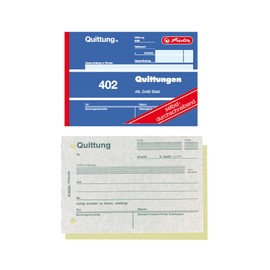 Herlitz 7876147 Receipt Pad 402, A6, 2x40 Pages, Carbonless Copying