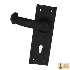 SaKeGa Double Door Handle, Heavy Duty Iron Complete Entry Set with Portofino Lever Door Set with Scalloped Backplate, Entry Lever Door Handle Set for Exterior and Interior Doors - 6” X 2”