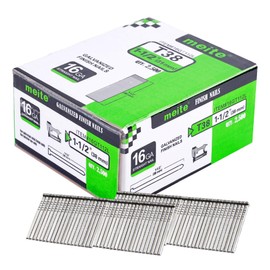 meite 16 Gauge Finish Nails, 1-1/2-Inch 16GA Straight Finish Nails Galvanized Finishing Nails for Electric or Pneumatic Nailer Guns (5 Boxes)