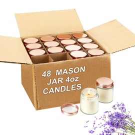 Jutom 48 Pack Mini Mason Jar Candles 4 oz Small Lavender Scented Wax Candles Bulk for Wedding Valentine Baby Shower Party Favors Aromatherapy Candles for Home Meditation(Rose Gold Lid)